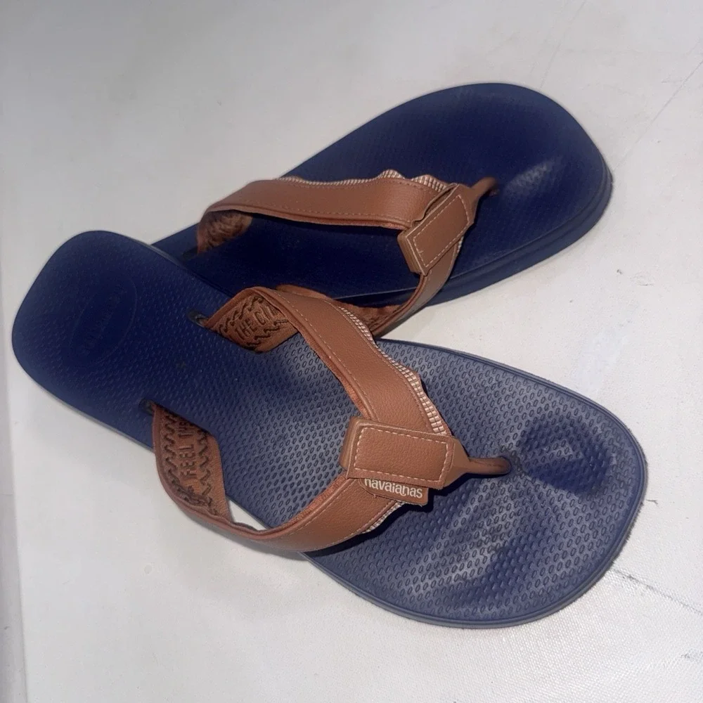 Havainas Blue Brown Water Resistant Urban Blend Flip Flops Men's Size 13